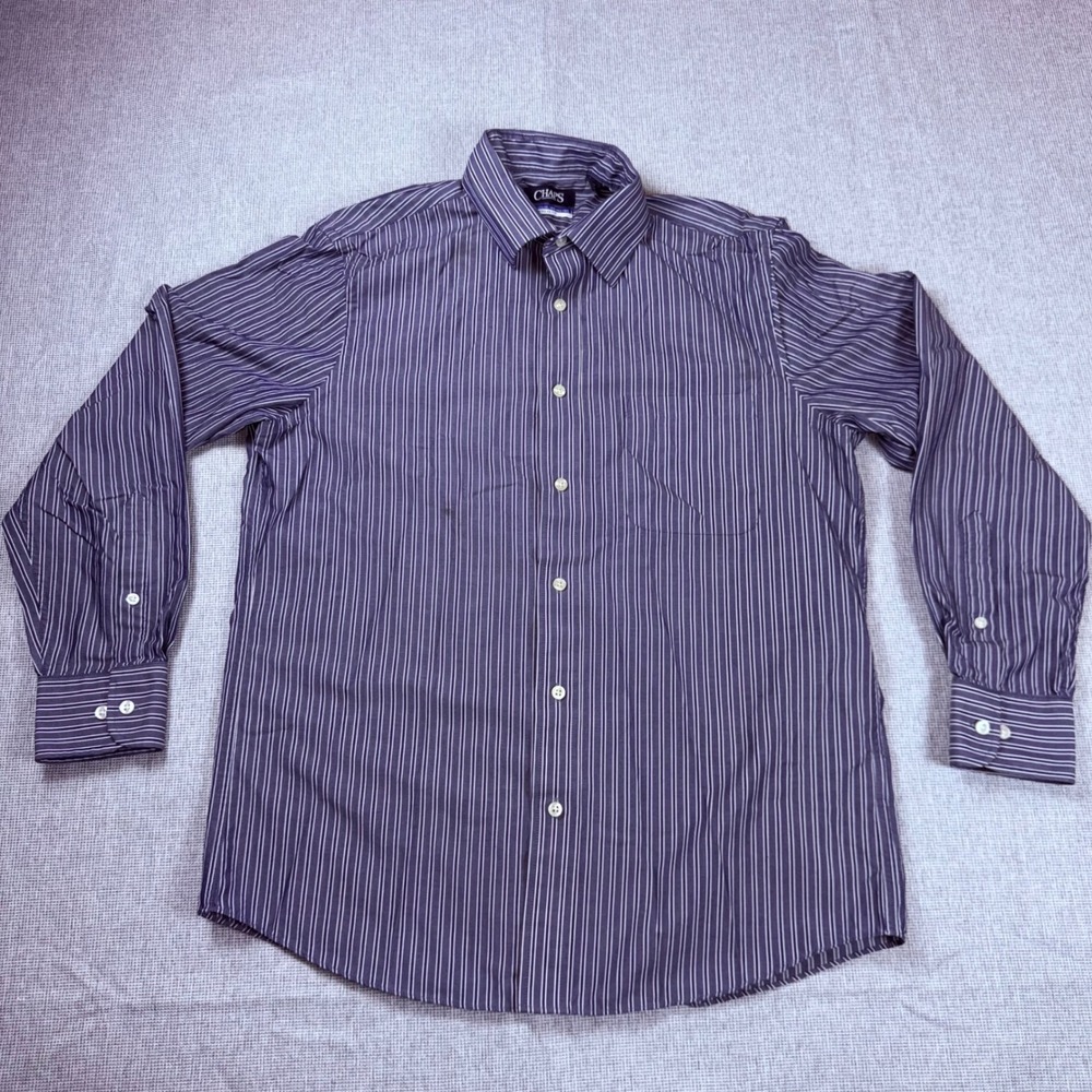 Chaps Mens Dark Blue Striped Button Down Shirt Regular Fit 15.5 32/33